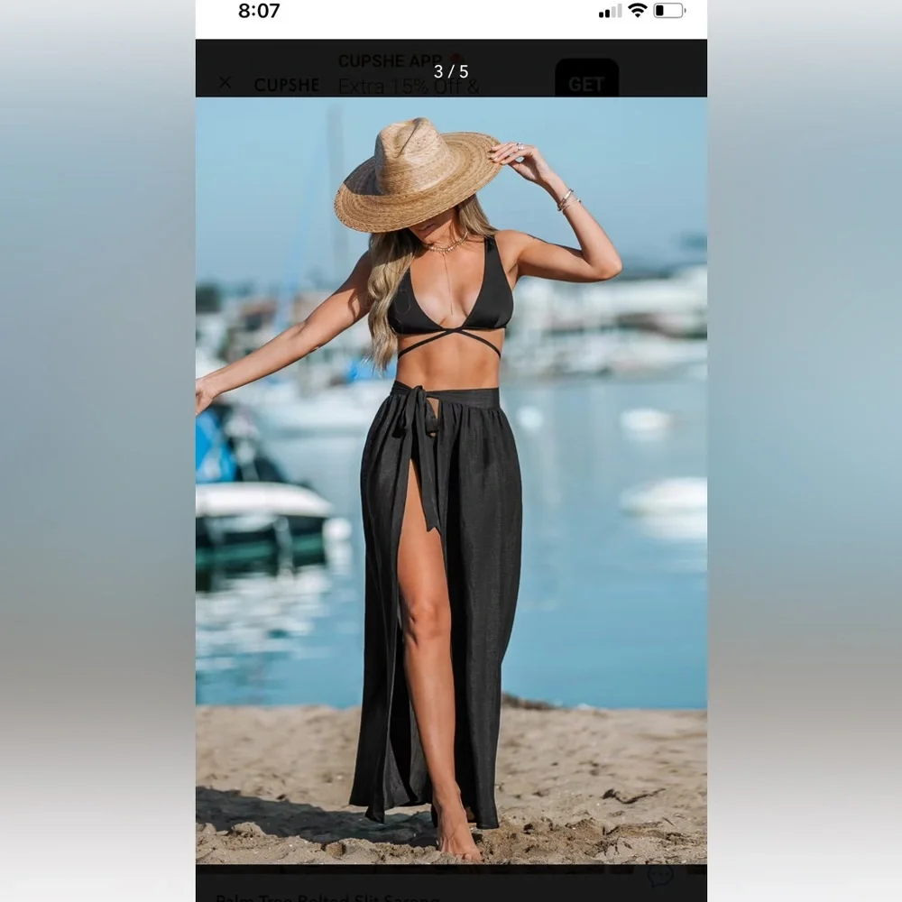 Palm Tree Belted Slit Sarong cupshe nwt - Picture 4 of 5